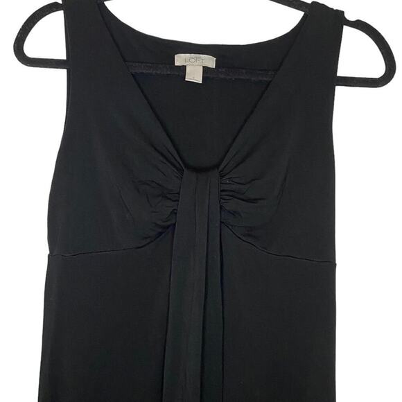 Loft Black Sleeveless Knee Length Cotton Stretchy V-neck Flowy Midi Dress Size 4 - Picture 2 of 3